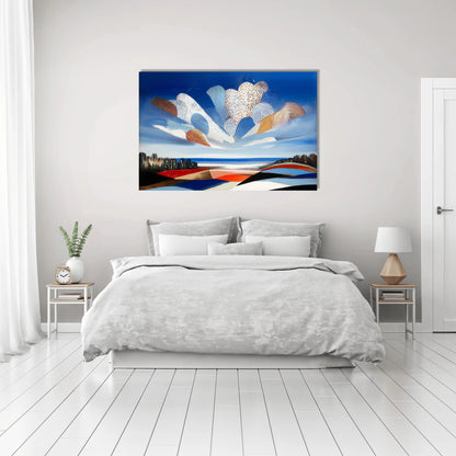 Tableau Mural Scandinave – ciel cobalt et nuages graphiques