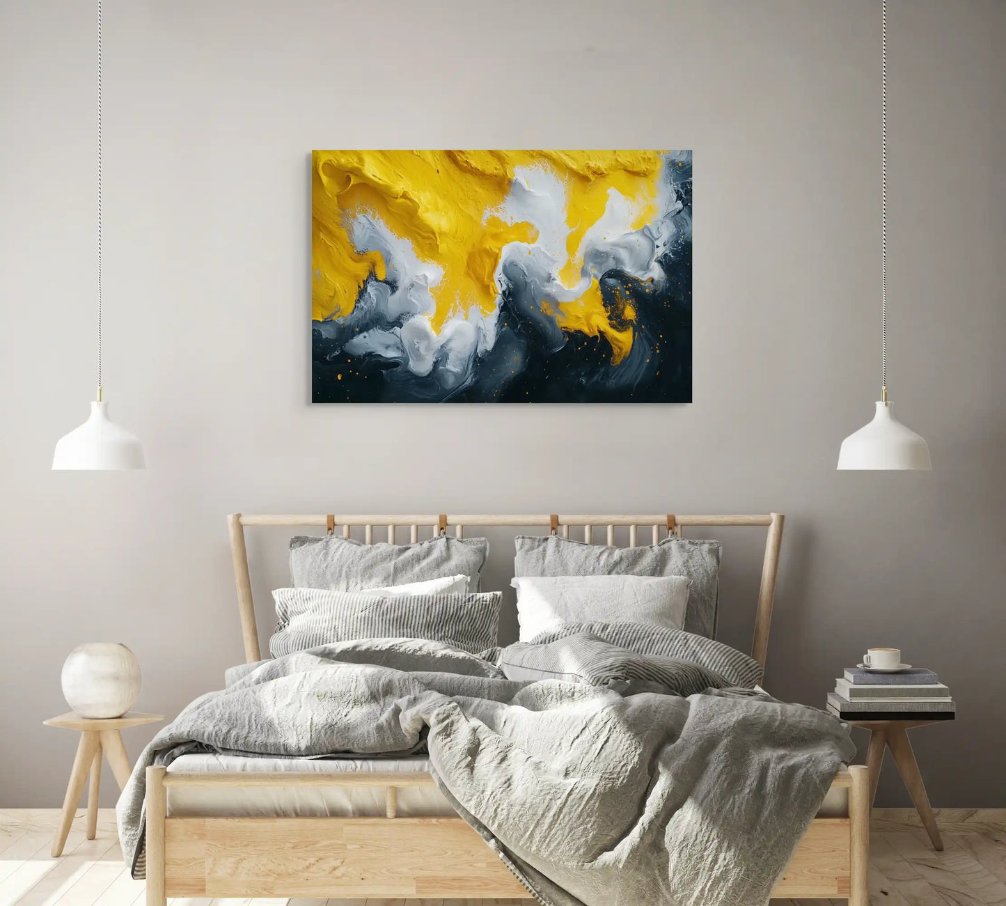 Tableau Noir Blanc Jaune : Tempête Solaire Affiches, reproductions et œuvres graphiques Art Virtuoso