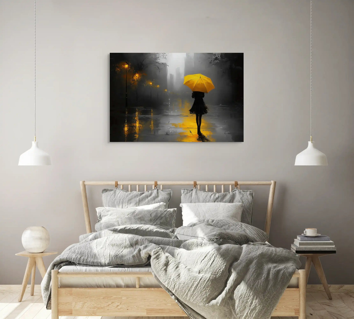 Tableau Parapluie Jaune : Solitude Urbaine Affiches, reproductions et œuvres graphiques Art Virtuoso