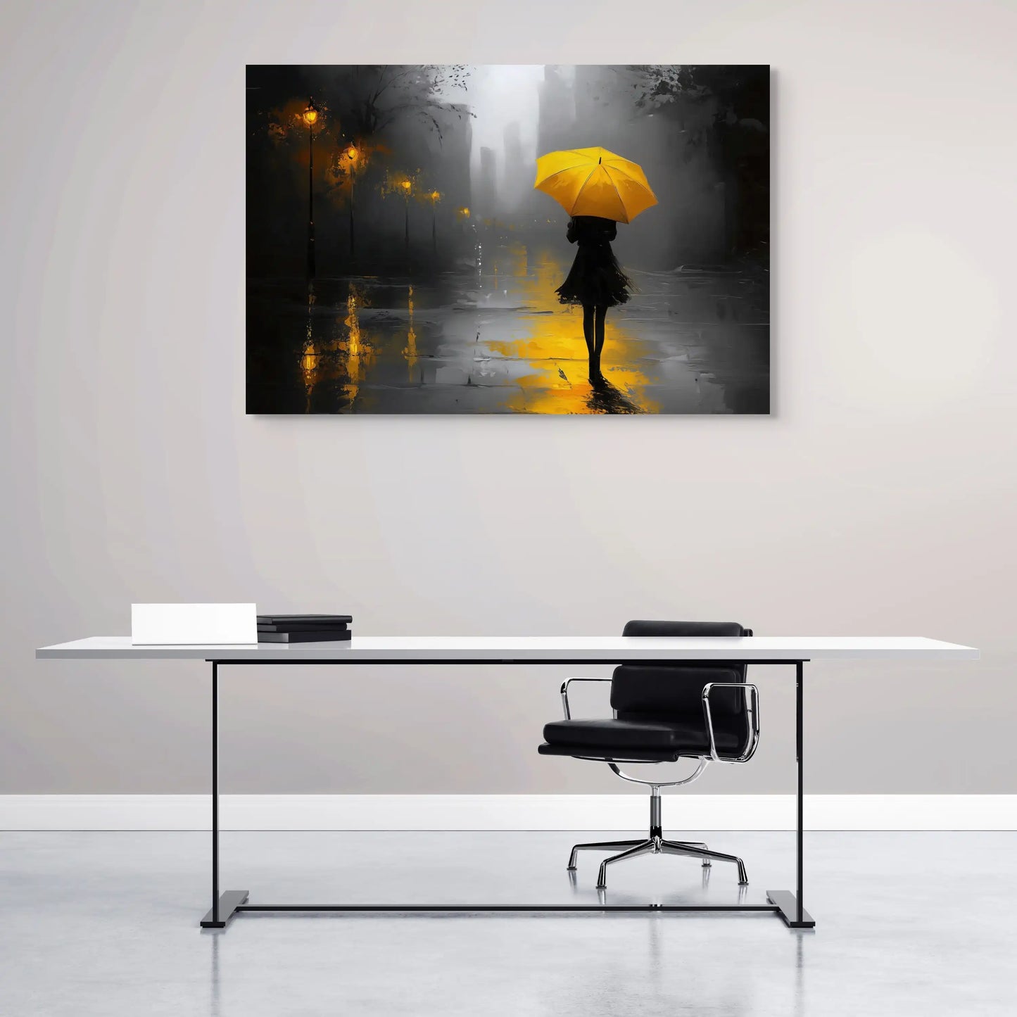 Tableau Parapluie Jaune : Solitude Urbaine Affiches, reproductions et œuvres graphiques Art Virtuoso