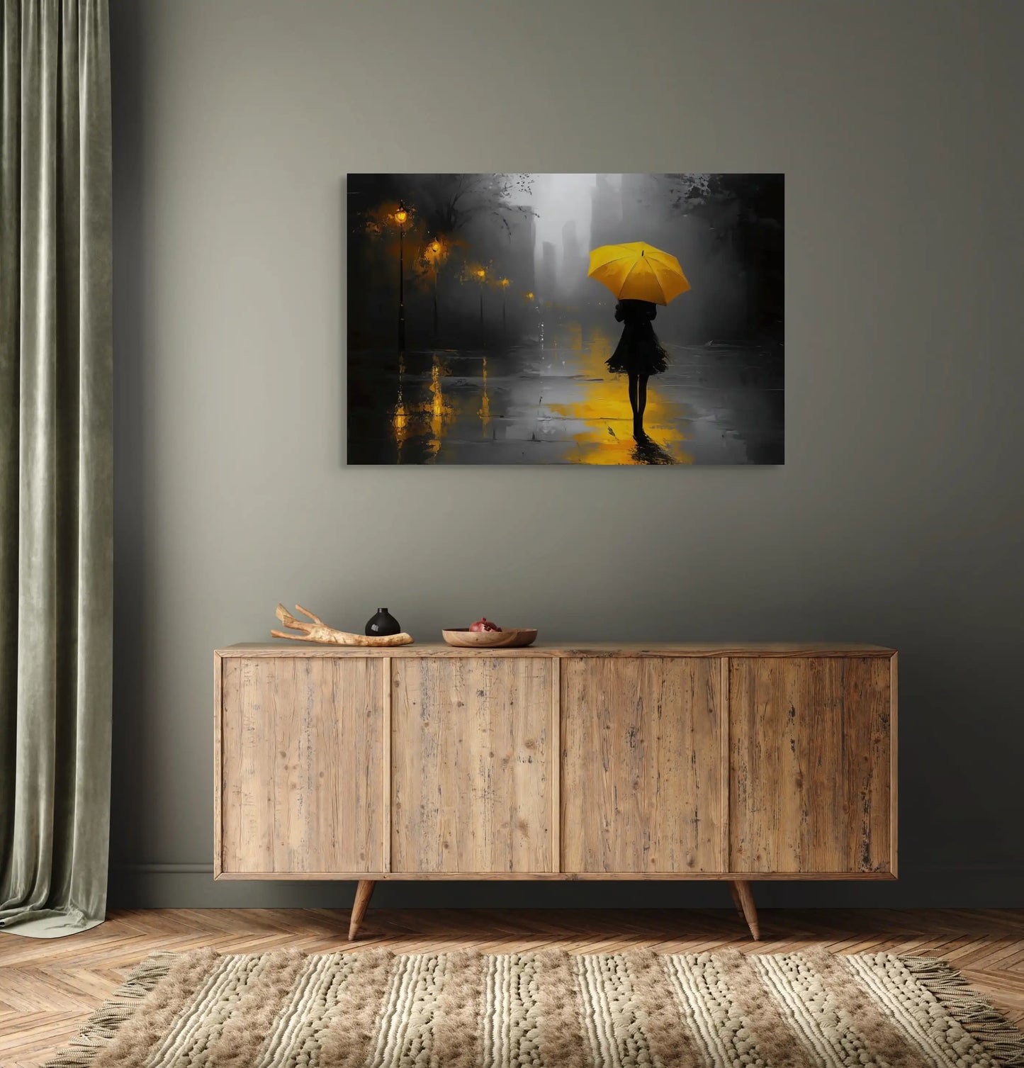 Tableau Parapluie Jaune : Solitude Urbaine Affiches, reproductions et œuvres graphiques Art Virtuoso