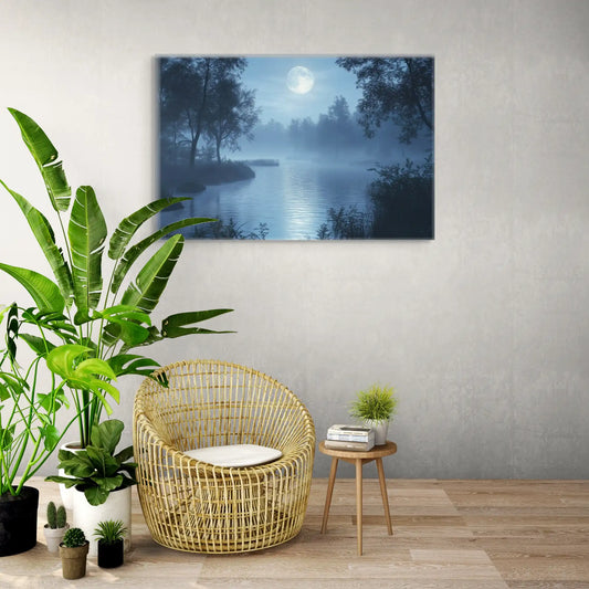 Tableau Paysage Bleu - Lune sur le Lac Affiches, reproductions et œuvres graphiques Art Virtuoso