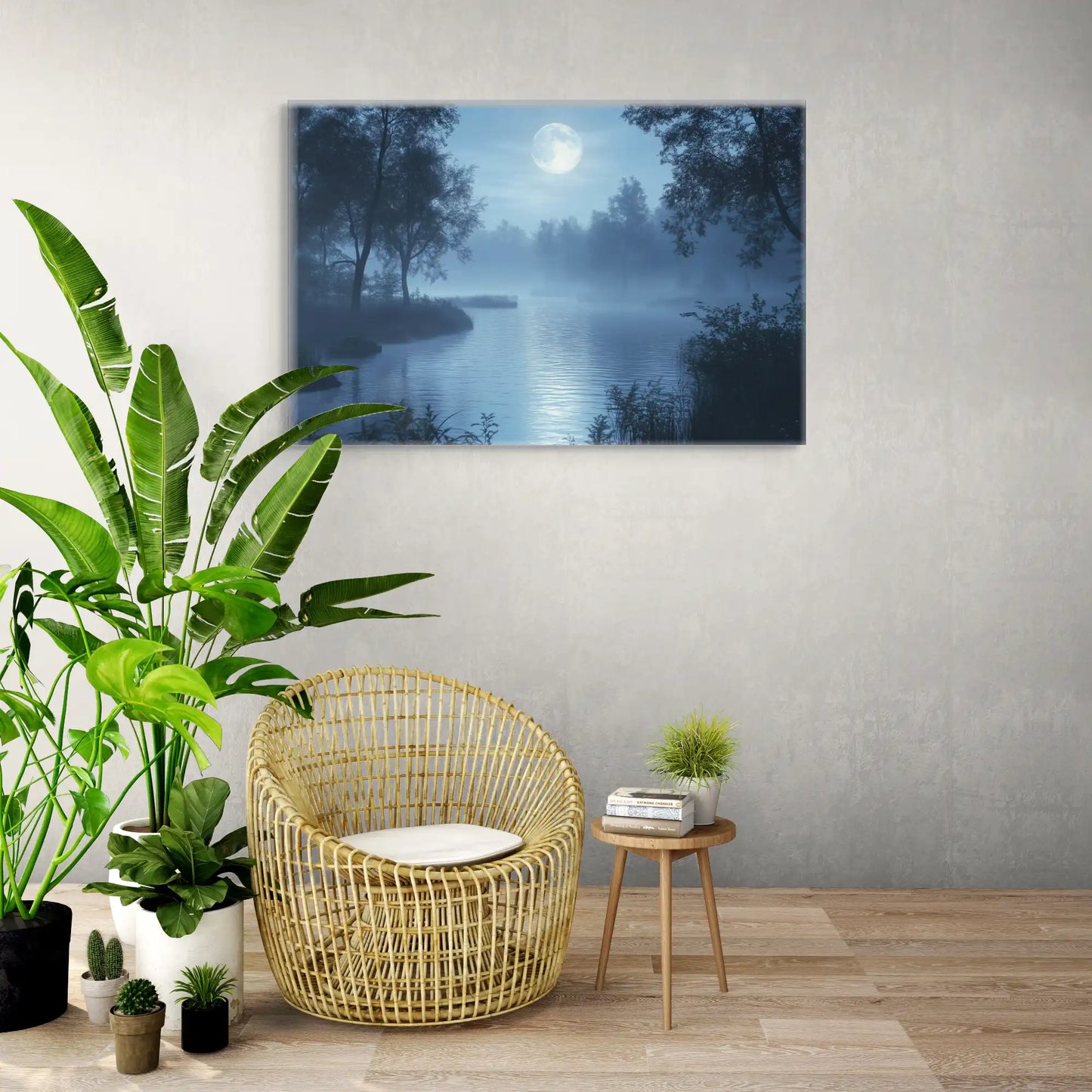 Tableau Paysage Bleu - Lune sur le Lac Affiches, reproductions et œuvres graphiques Art Virtuoso   