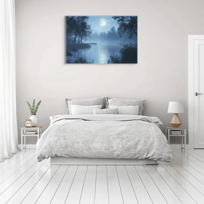 Tableau Paysage Bleu - Lune sur le Lac Affiches, reproductions et œuvres graphiques Art Virtuoso   