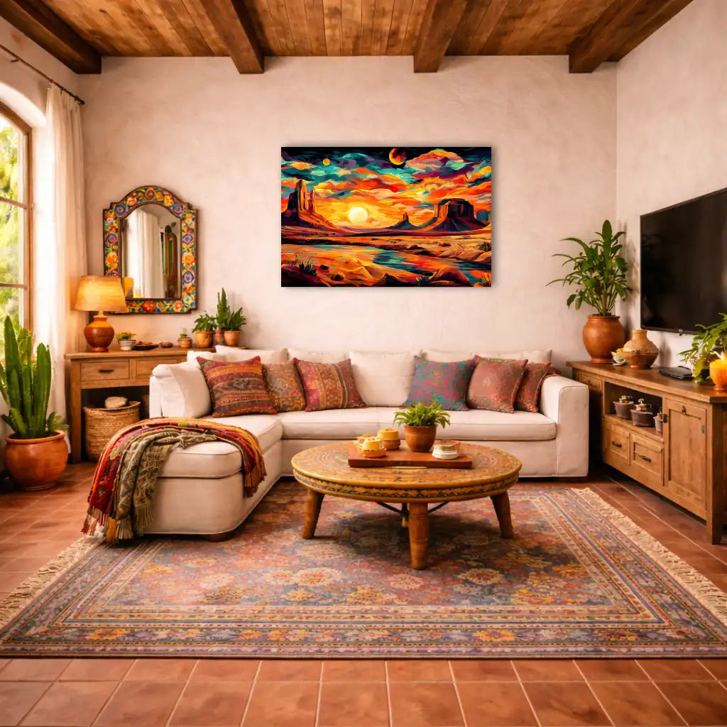 Bunte mexikanische Landschaft – Wilde Horizonte und Wüstenlicht – Leinwand