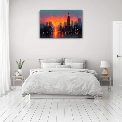 Tableau Peinture Acrylique New York : Coucher de Feu