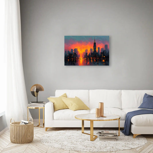 Tableau Peinture Acrylique New York : Coucher de Feu