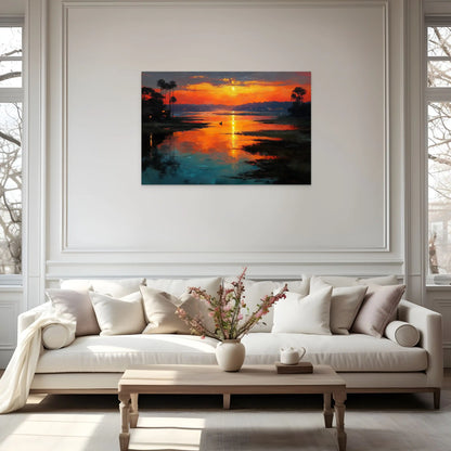 Tableau Peinture Huile - Coucher de Soleil Tropical