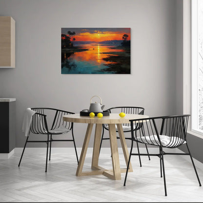 Tableau Peinture Huile - Coucher de Soleil Tropical