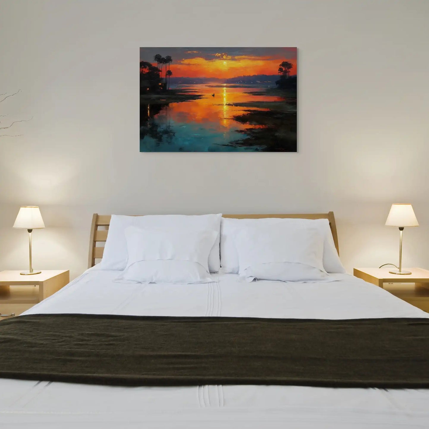 Tableau Peinture Huile - Coucher de Soleil Tropical