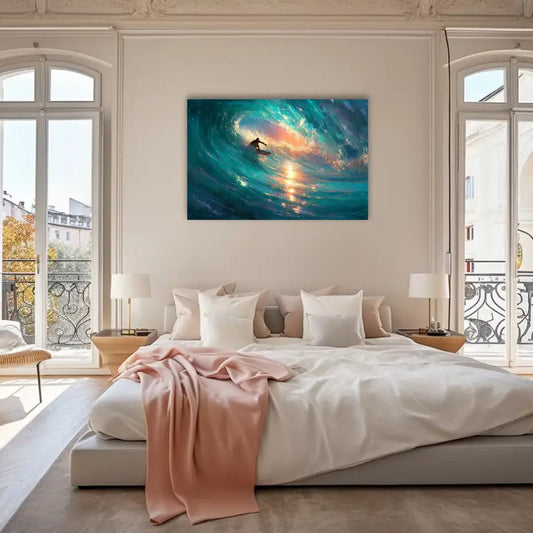Tableau Peinture Surf – Tunnel de Lumière Émeraude