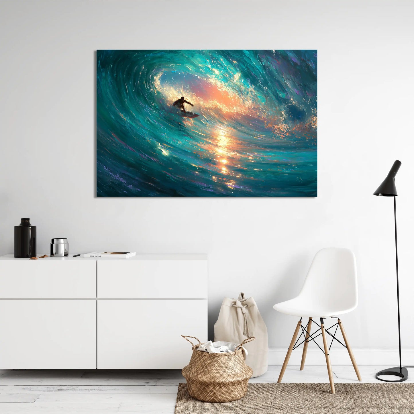 Tableau Peinture Surf – Tunnel de Lumière Émeraude