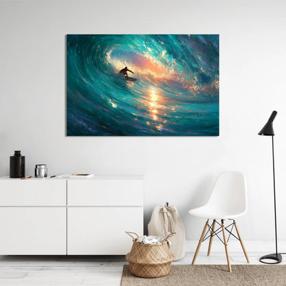 Tableau Peinture Surf – Tunnel de Lumière Émeraude