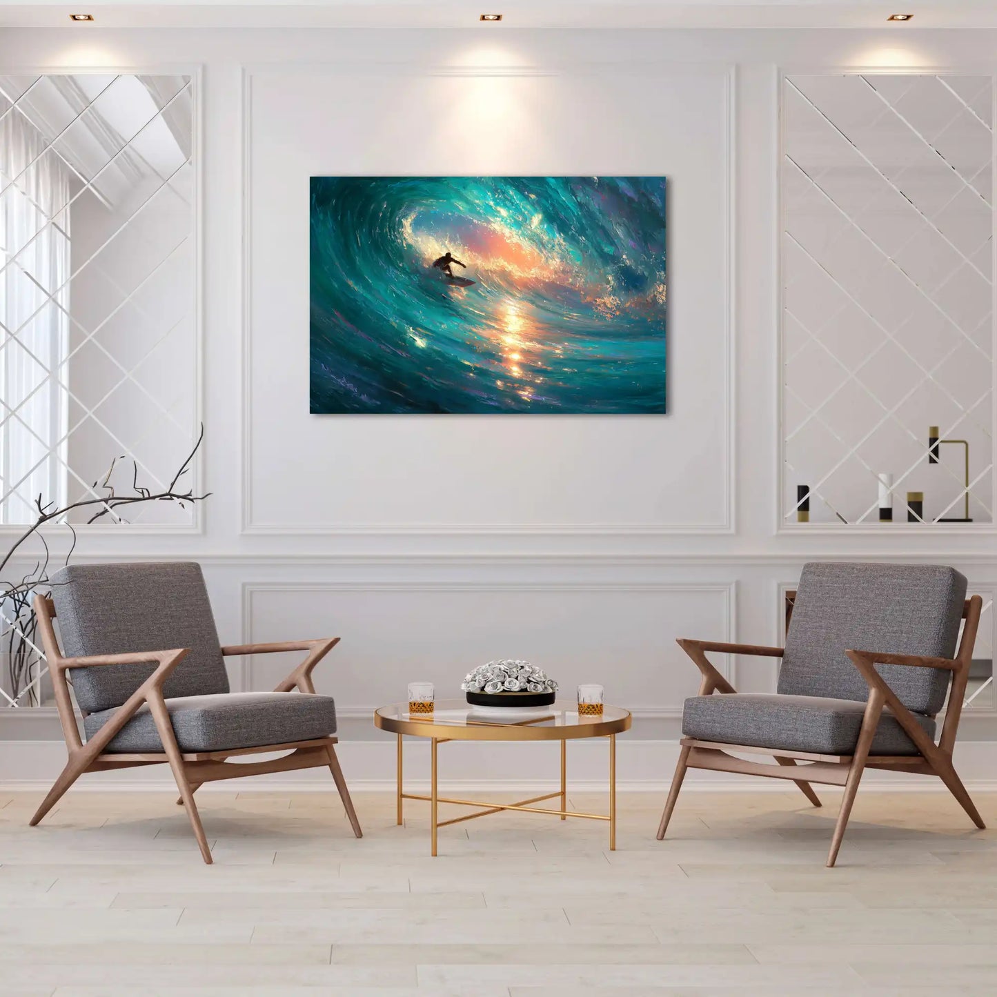 Tableau Peinture Surf – Tunnel de Lumière Émeraude