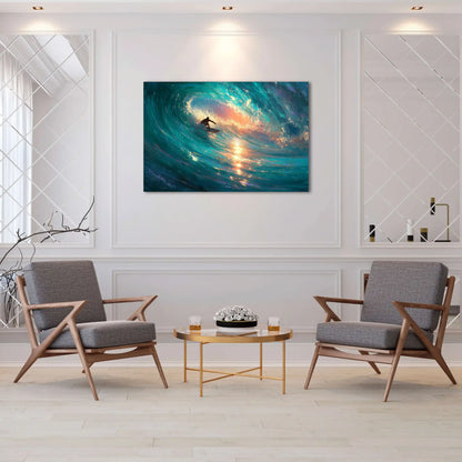 Tableau Peinture Surf – Tunnel de Lumière Émeraude