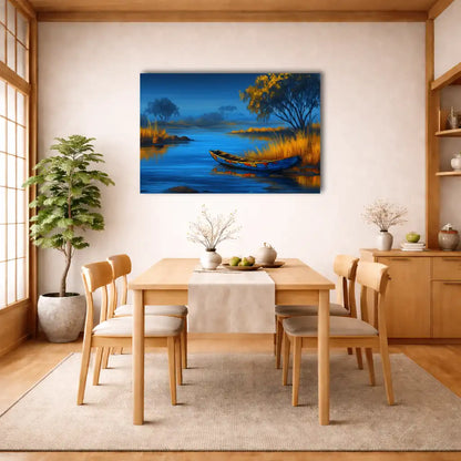 Peinture Déco Africaine - pirogue au bord du fleuve