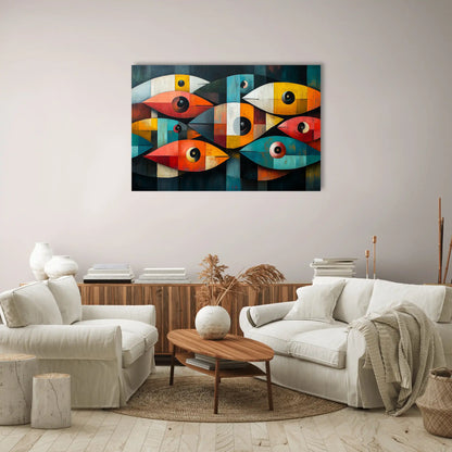 Tableau Poisson Abstrait : Banc Cubiste