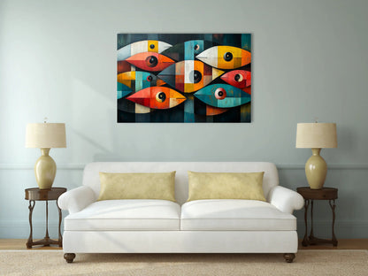 Tableau Poisson Abstrait : Banc Cubiste