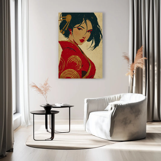 Tableau Portrait Japonais – Murmure Carmin
