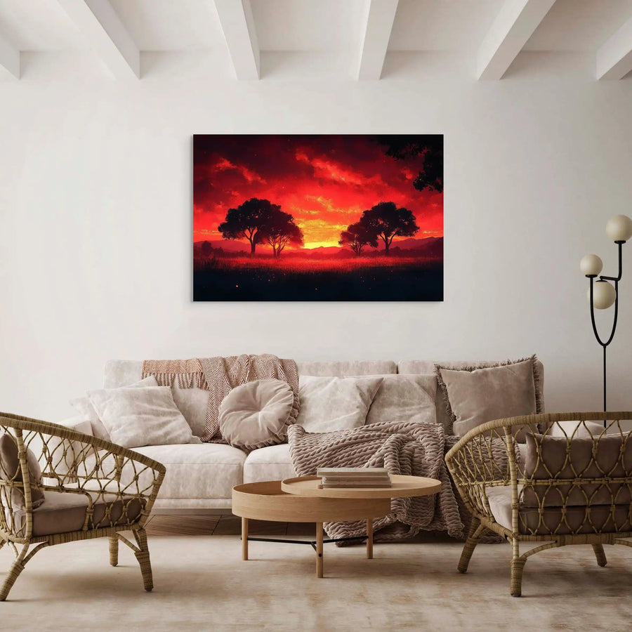 Rotes Wohnzimmer-Wandbild - Poetischer Sonnenuntergang