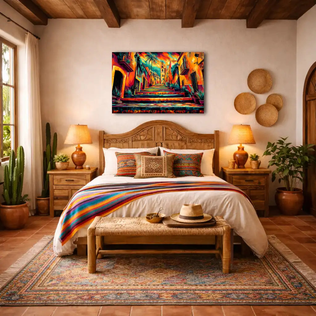 Mexikanische Straße mit bunten Treppen – Urbane Perspektive – Leinwand