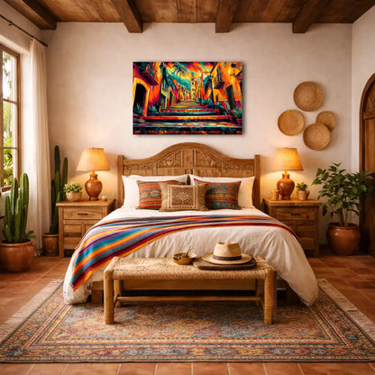 Mexikanische Straße mit bunten Treppen – Urbane Perspektive – Leinwand