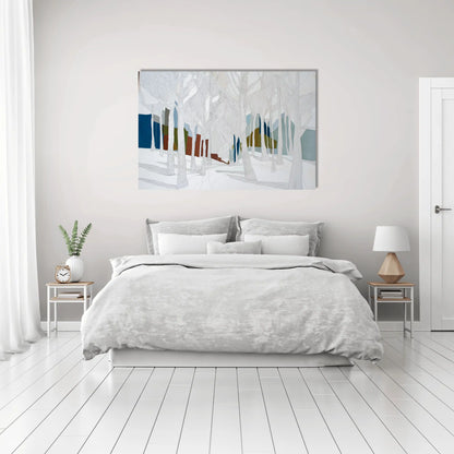 Tableau Scandinave Blanc – Forêt hivernale graphique