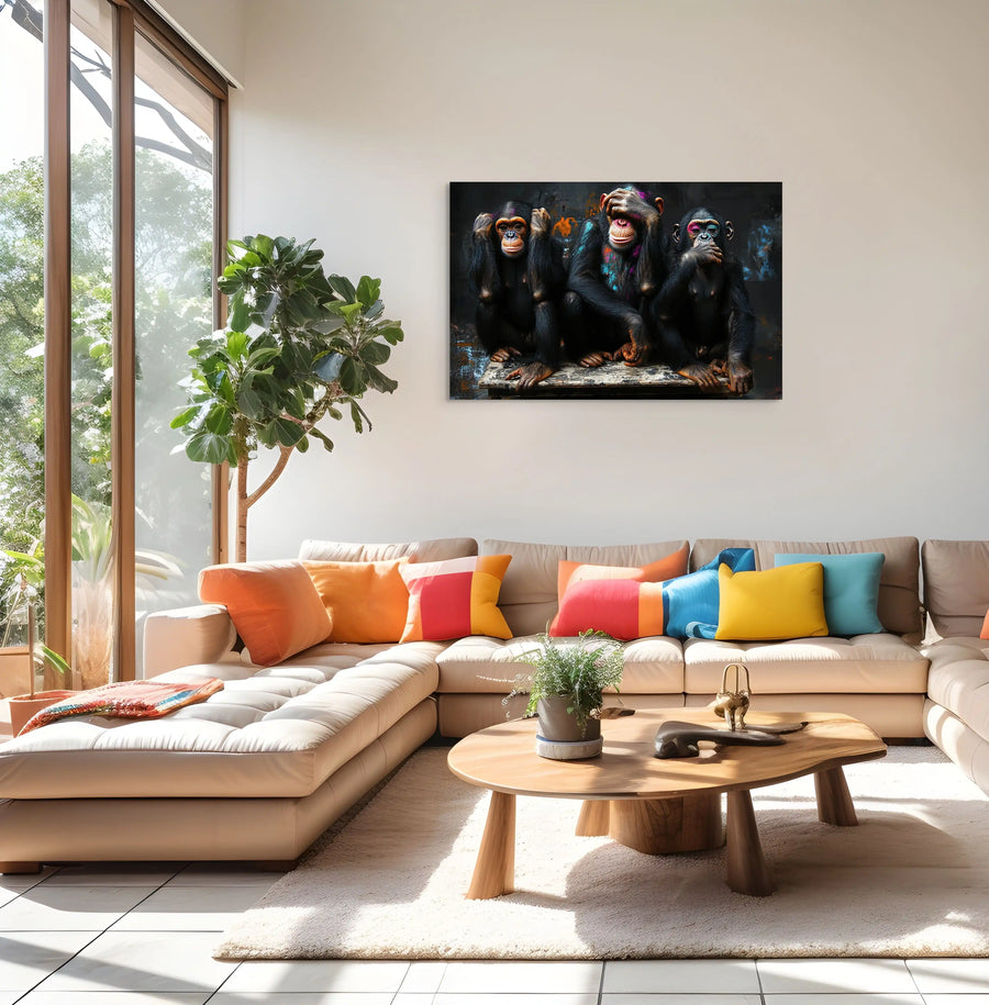 Tableau Singe de la Sagesse : Trio Pop Art