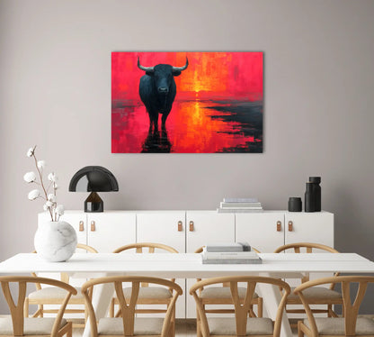 Tableau Taureau Camargue : Crépuscule Flamboyant