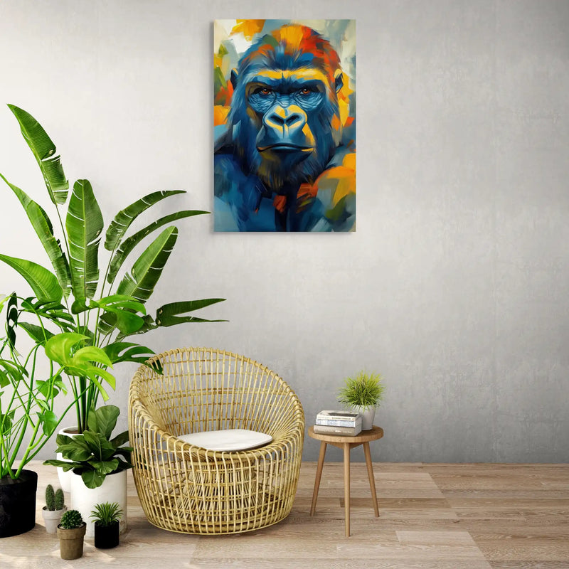 Gorilla head portrait on a vertical canvas print