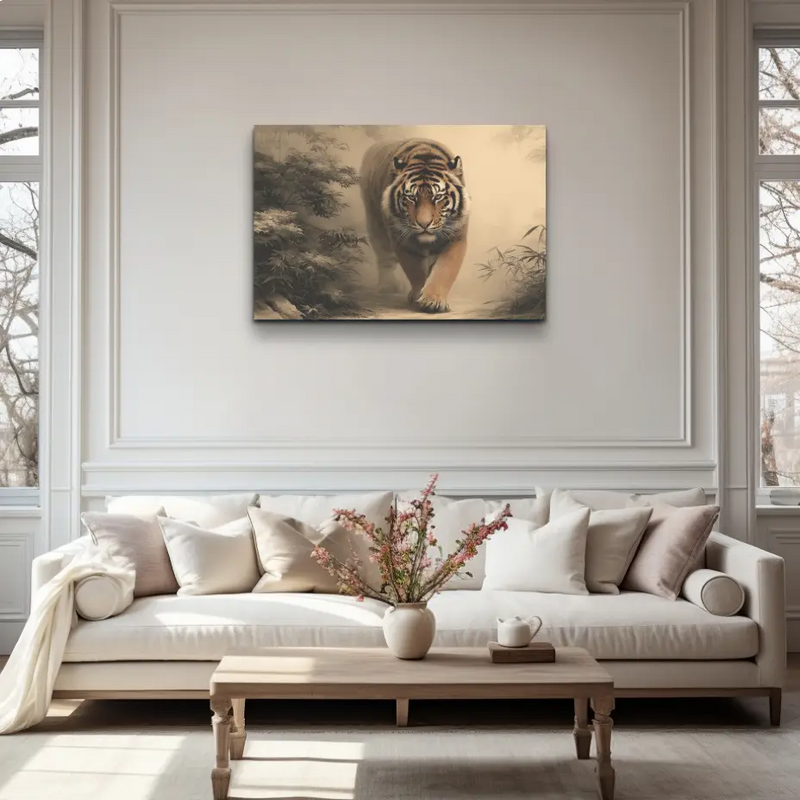 Tiger in a misty jungle canvas print