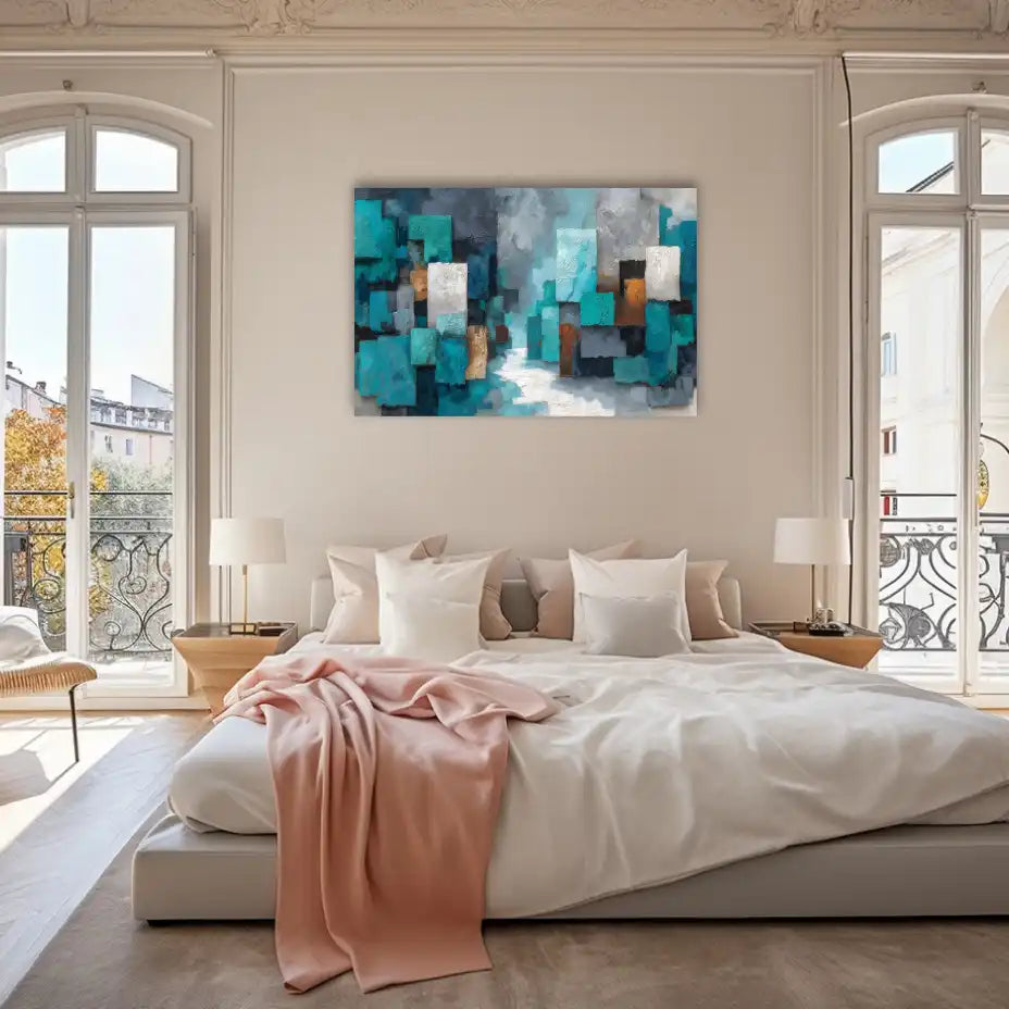 Tableau Turquoise Abstrait – Champs de Couleurs