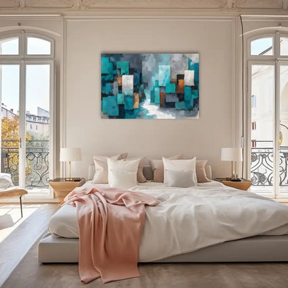 Tableau Turquoise Abstrait – Champs de Couleurs