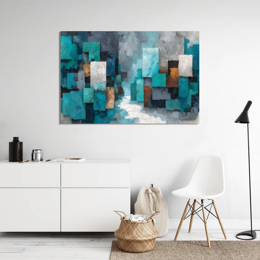 Tableau Turquoise Abstrait – Champs de Couleurs