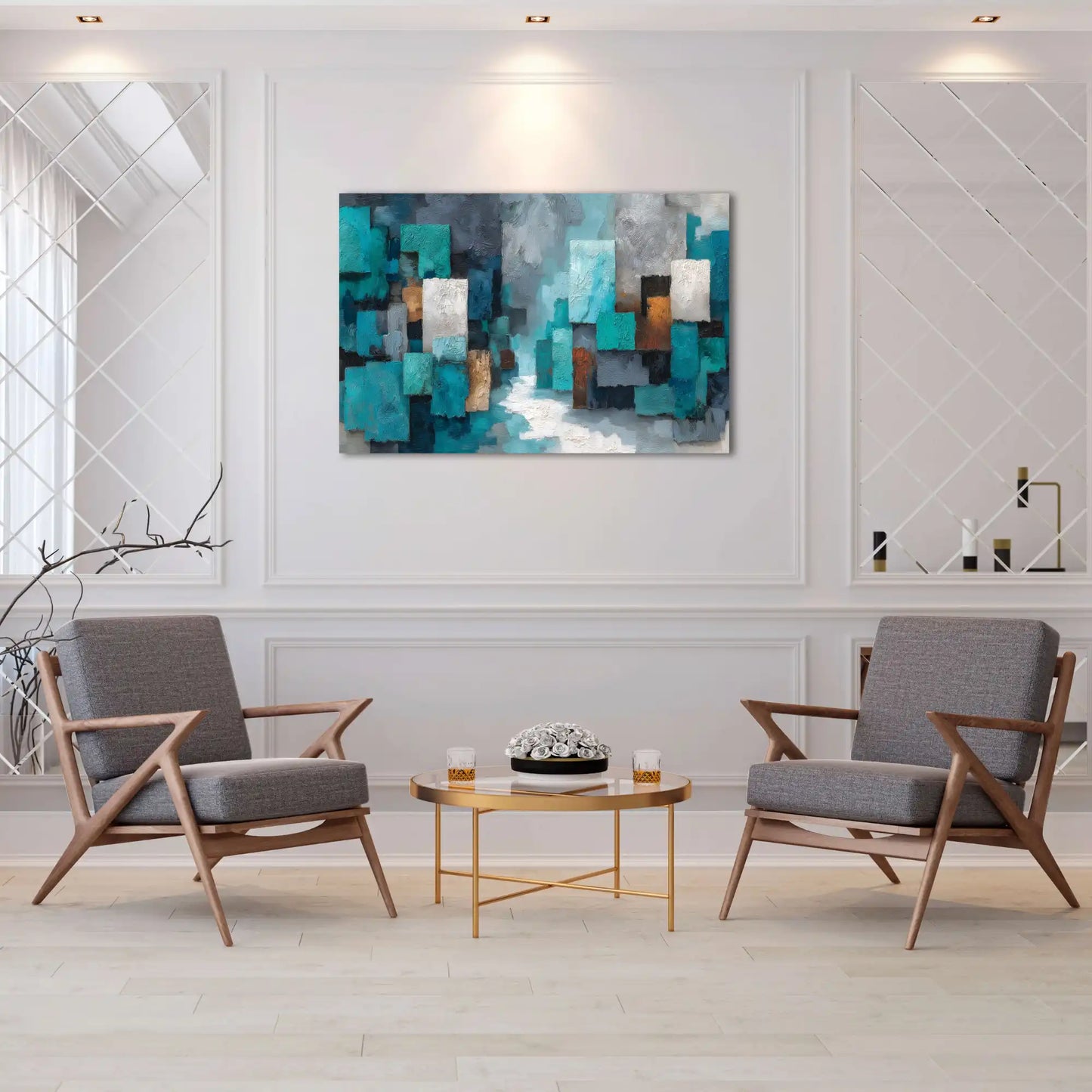 Tableau Turquoise Abstrait – Champs de Couleurs