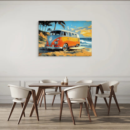 Tableau Vintage 70 : Combi Surf Paradise Affiches, reproductions et œuvres graphiques Art Virtuoso