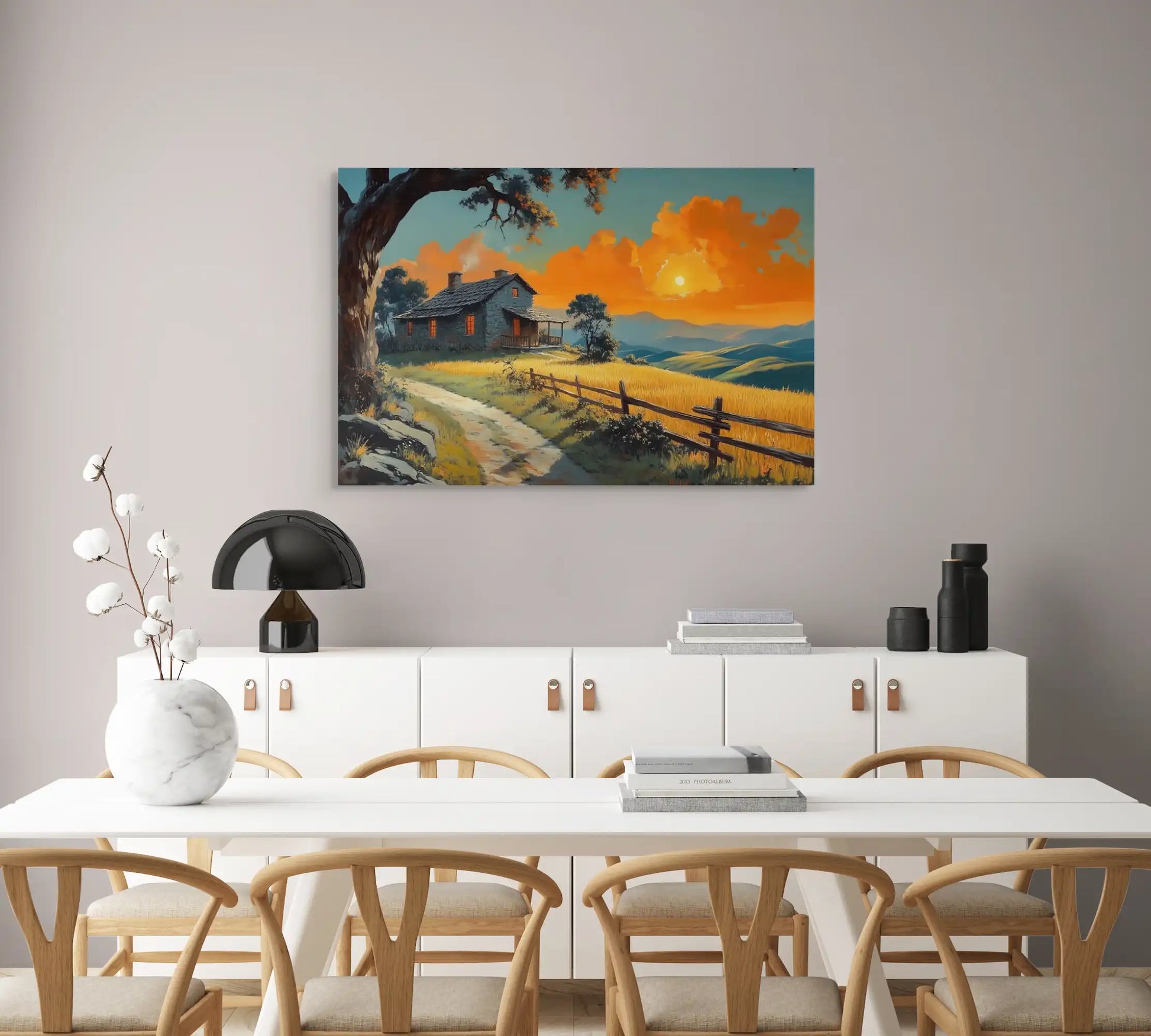 Tableau Vintage Paysage : Soleil Couchant sur les Collines Affiches, reproductions et œuvres graphiques Art Virtuoso