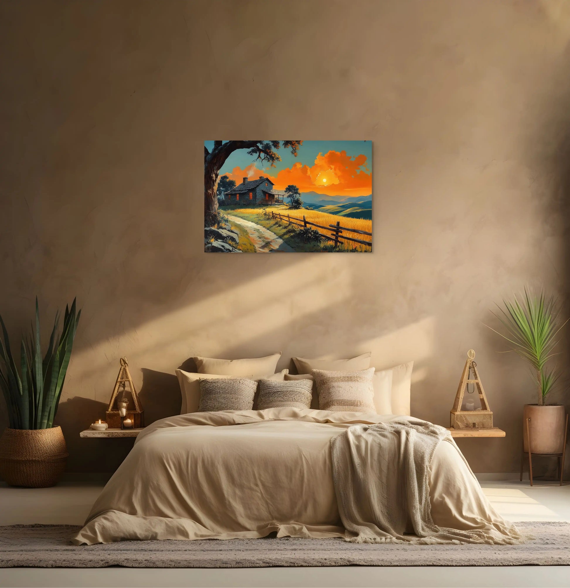 Tableau Vintage Paysage : Soleil Couchant sur les Collines Affiches, reproductions et œuvres graphiques Art Virtuoso