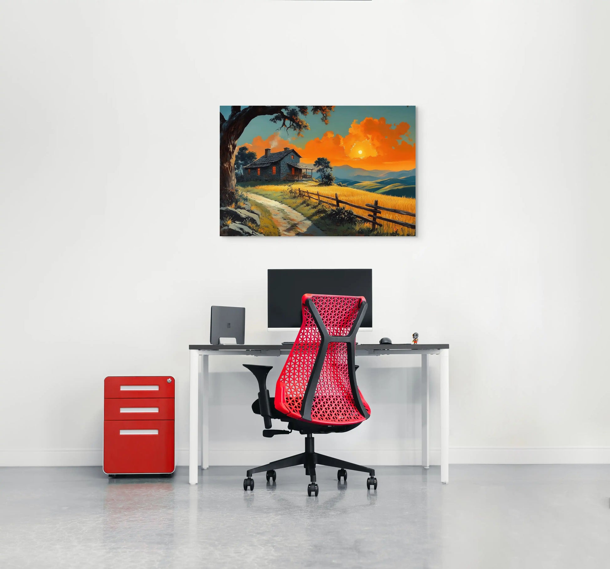 Tableau Vintage Paysage : Soleil Couchant sur les Collines Affiches, reproductions et œuvres graphiques Art Virtuoso