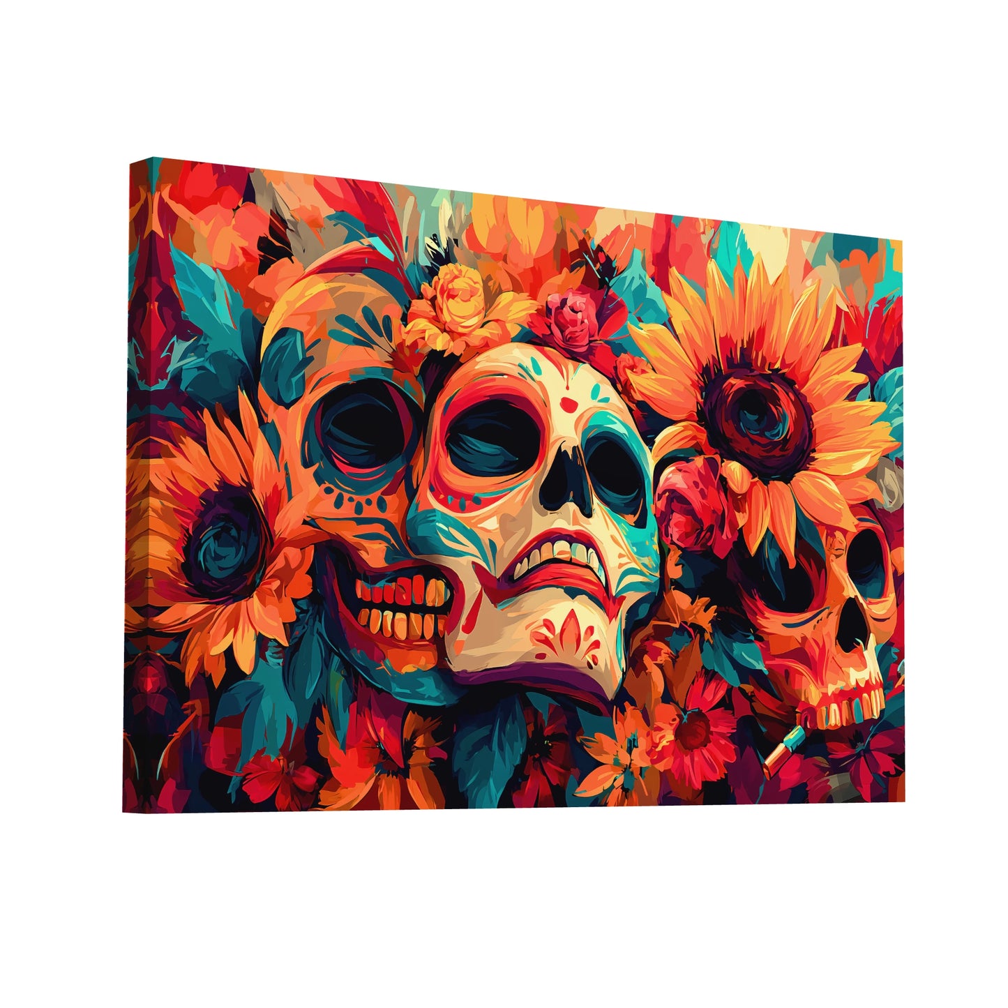 Product Hero 3D WebP Toile Boho Muerte – Calaveras Florales et Esprit Bohème Mexicain - Art Virtuoso