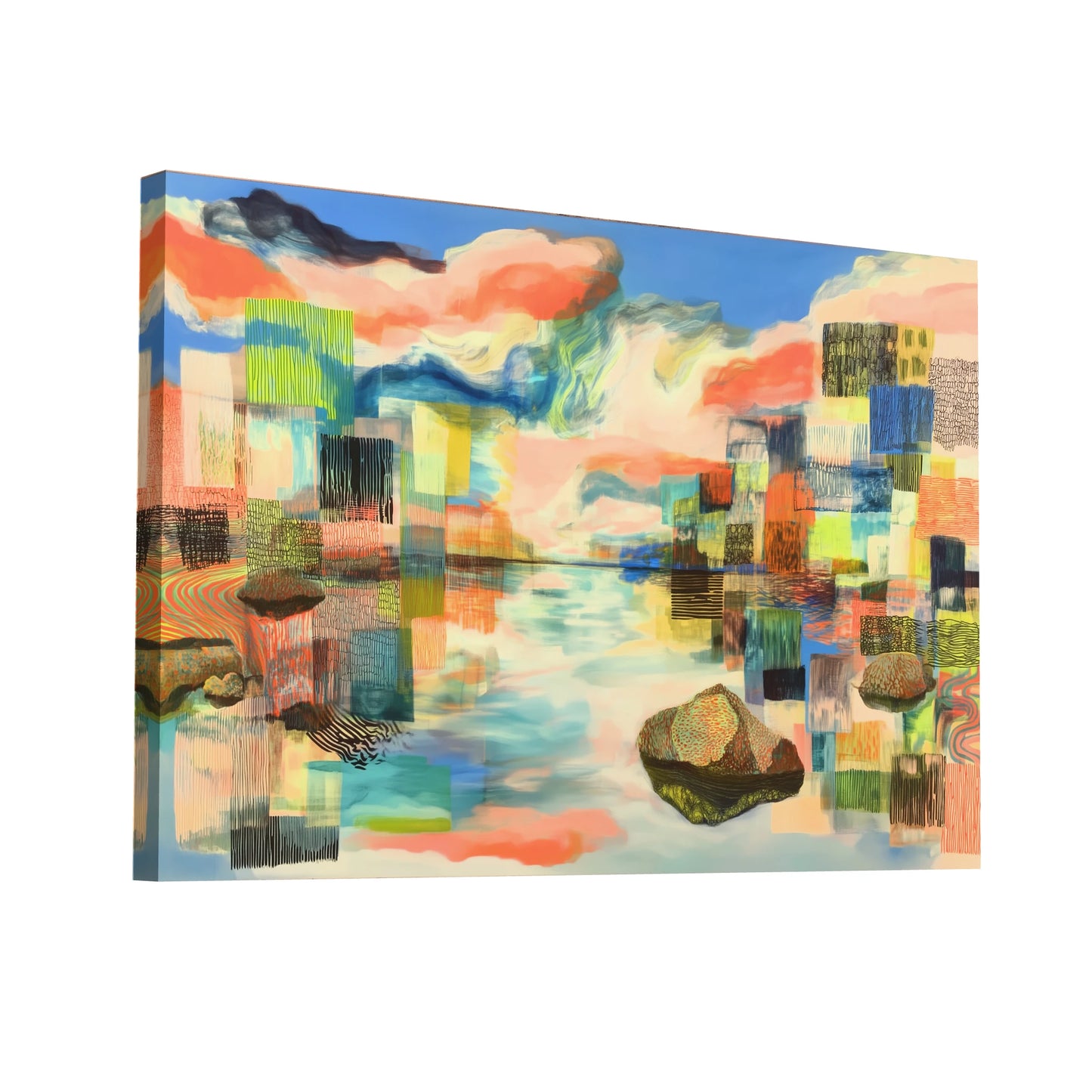 Product Hero 3D WebP Toile boréale onirique – Rêverie d’îlots et nuages corail - Art Virtuoso