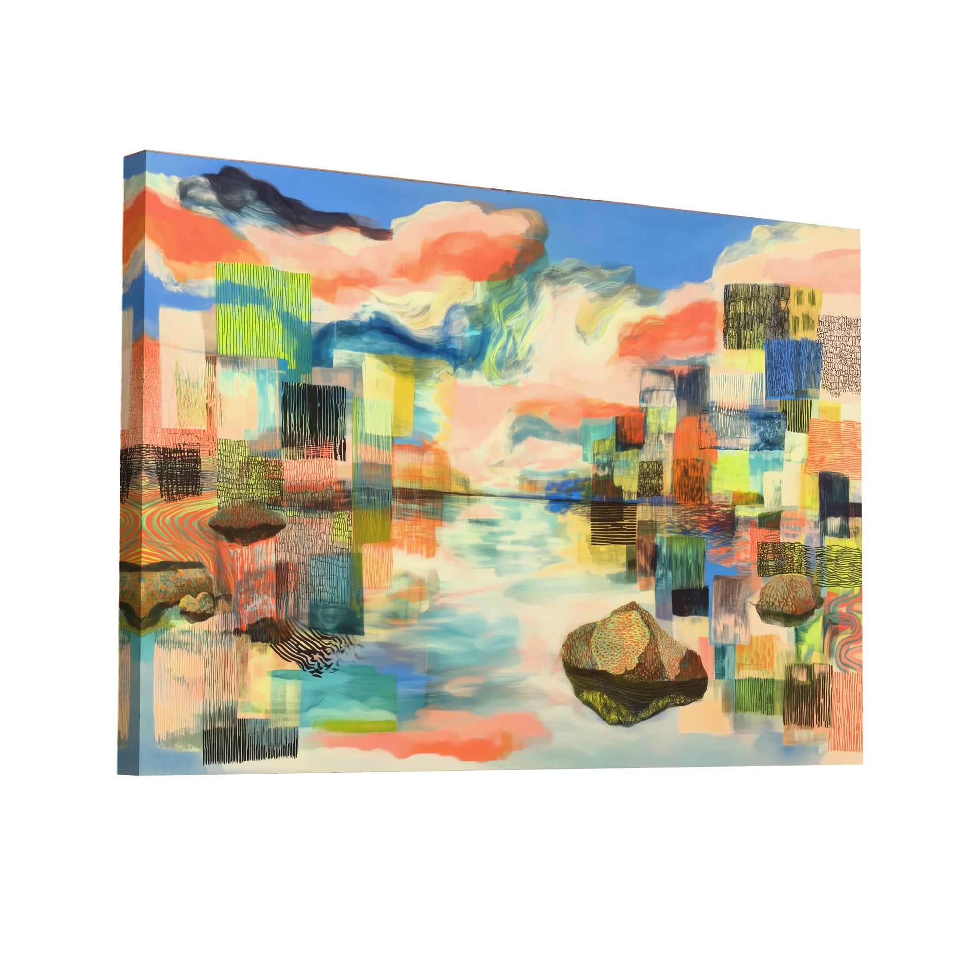 Product Hero 3D WebP Toile boréale onirique – Rêverie d’îlots et nuages corail - Art Virtuoso