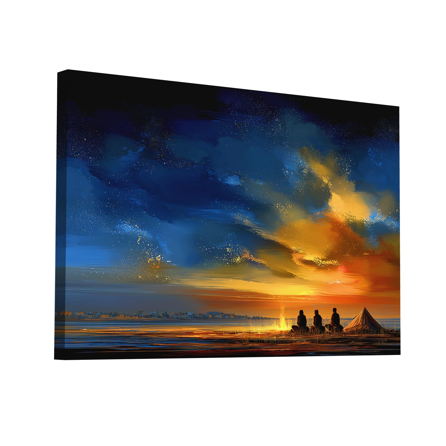 Product Hero 3D WebP Toile Décoration Africaine Moderne - Feu de Camp sous Ciel Indigo - Art Virtuoso