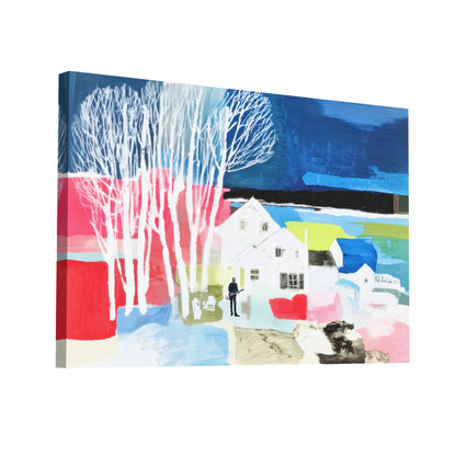 Product Hero 3D WebP Toile Hygge électro – maison blanche aux bouleaux fluo - Art Virtuoso