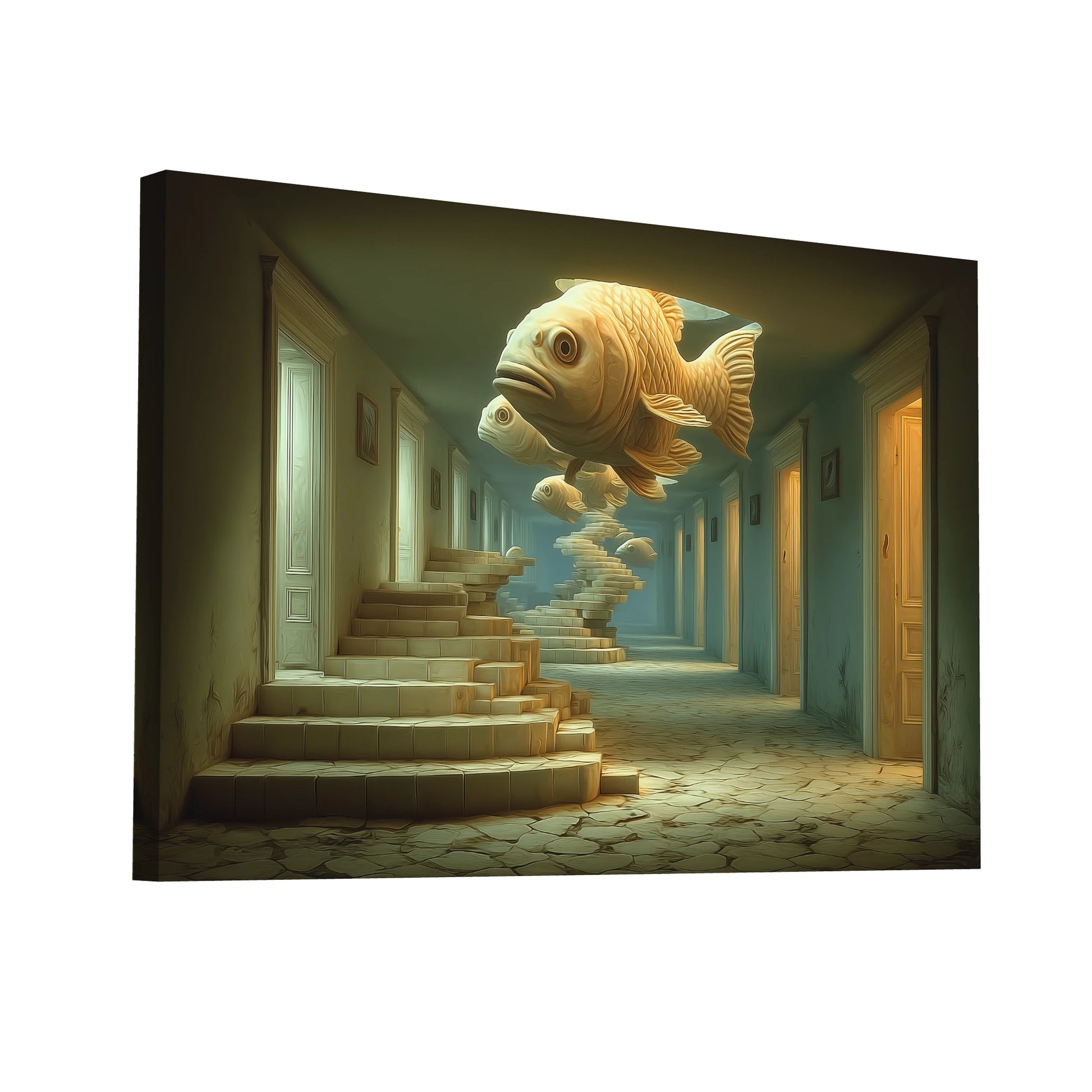 Product Hero 3D WebP Toile - Le Couloir aux Poissons surréalistes - Art Virtuoso