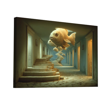 Product Hero 3D WebP Toile - Le Couloir aux Poissons surréalistes - Art Virtuoso