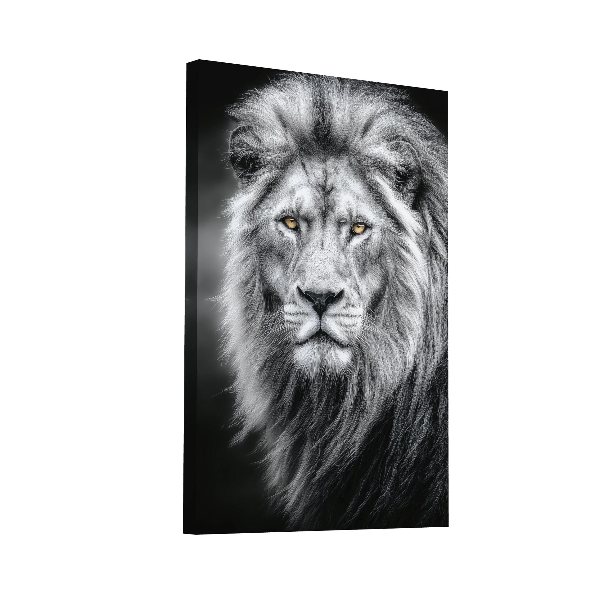 Product Hero 3D WebP Tableau Lion en Noir et Blanc – Regard du Roi Silencieux - Art Virtuoso