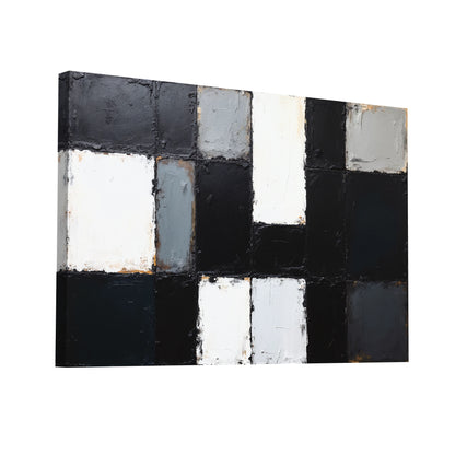 Product Hero 3D WebP Tableau Noir et Blanc Abstrait - Monochrome Grid - Art Virtuoso