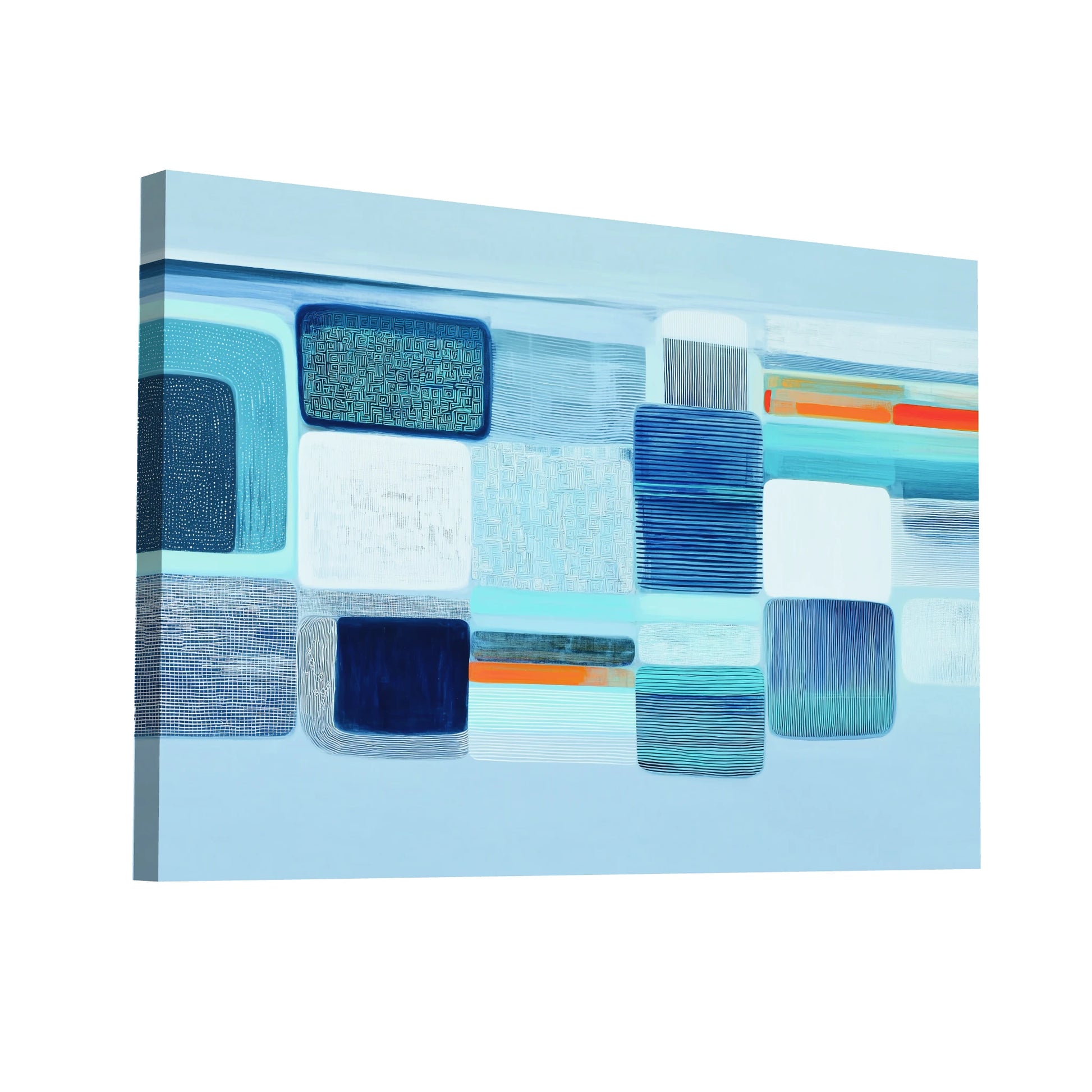 Product Hero 3D WebP Toile Nordique Minimaliste - damier cobalt et touche corail - Art Virtuoso