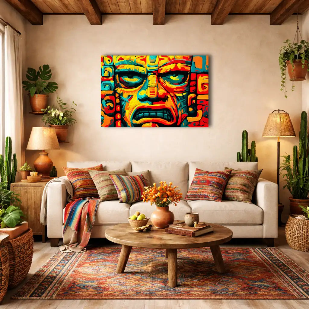Moderne Mexikanische Kunst – Totemgesicht – Leinwand
